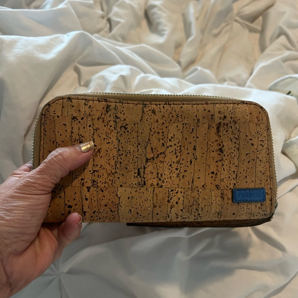 Cork Wallet with Blue Logo Accent